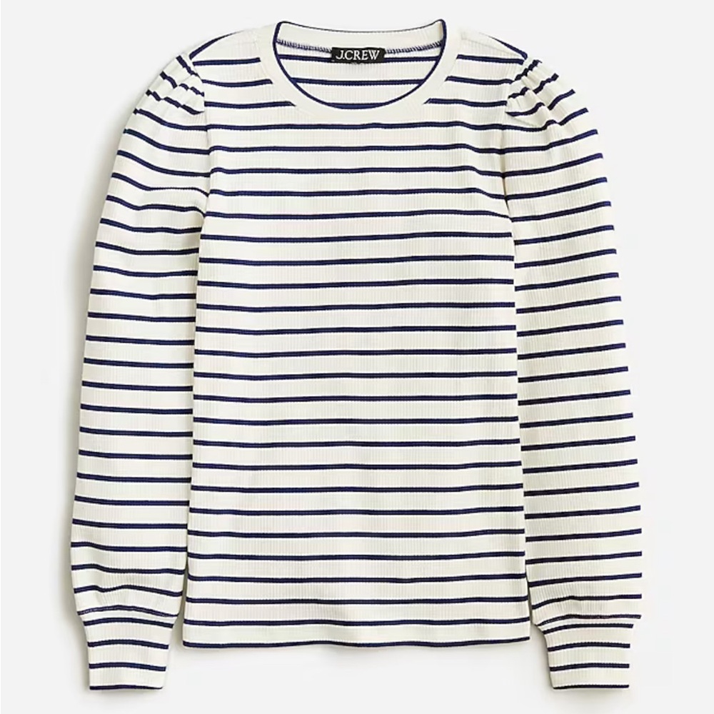 J. Crew Stripe Fitted Puff Sleeve Rib Top